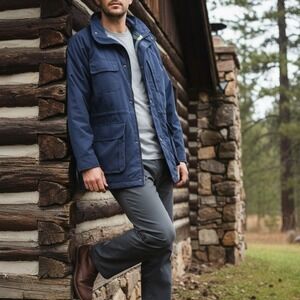 Vintage Eddie Bauer Mountain Parka Jacket Mens XL Blue Wool Lined Field Coat